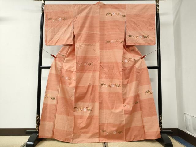 平和屋着物●上質な紬 市松花唐草文 正絹 逸品 未使用 CABI2147yc
