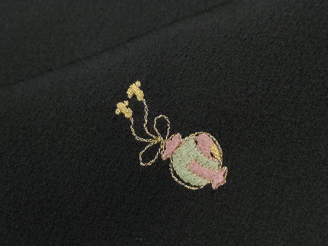 平和屋着物●訪問着 総刺繍 文箱宝尽くし文 黒地 金糸 正絹 逸品 CABI2163yc