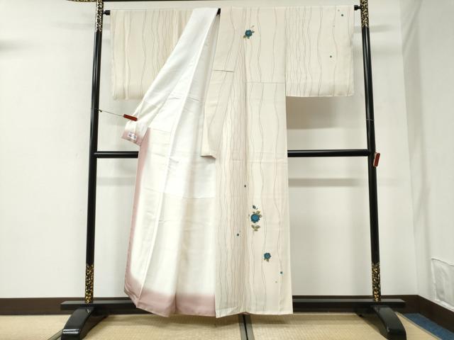 平和屋着物●訪問着 刺繍 よろけ縞 草花文 金糸 やまと誂製 正絹 逸品 未使用 CABI2166yc