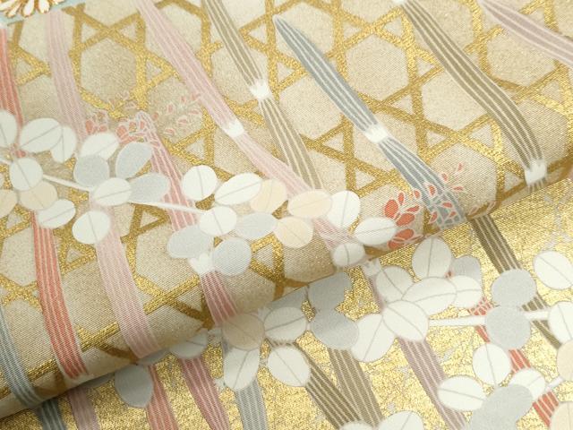 平和屋着物●訪問着 駒刺繍 網目木賊草花文 金彩 正絹 逸品 CABI2171yc