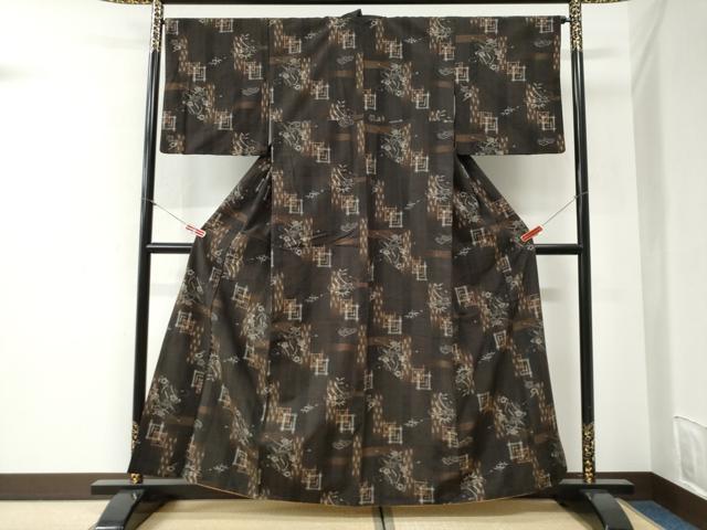 平和屋着物●上質な紬 松竹梅吉祥絵巻文 正絹 逸品 CABI2175yc