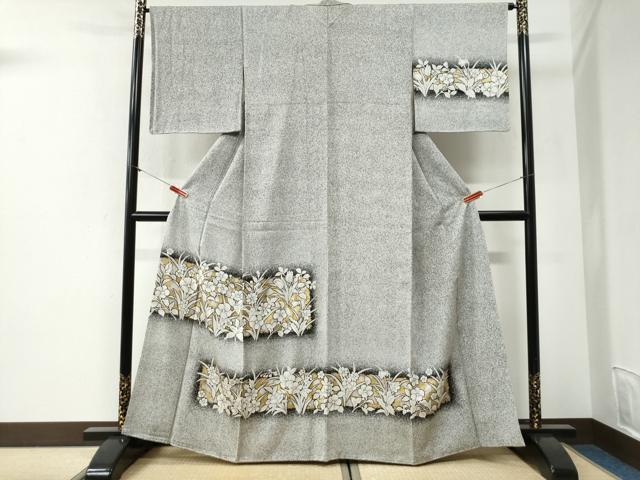 平和屋着物●訪問着 草花文 たたき染め 金銀彩 正絹 逸品 未使用 CABI2178yc