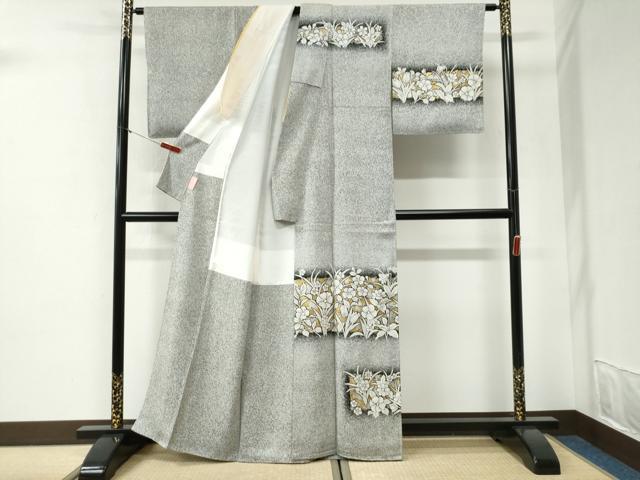 平和屋着物●訪問着 草花文 たたき染め 金銀彩 正絹 逸品 未使用 CABI2178yc