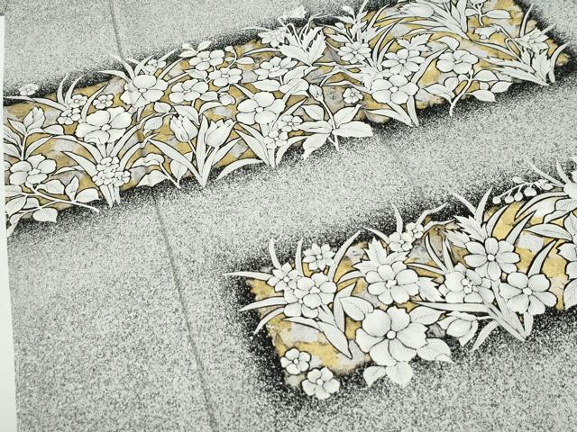 平和屋着物●訪問着 草花文 たたき染め 金銀彩 正絹 逸品 未使用 CABI2178yc
