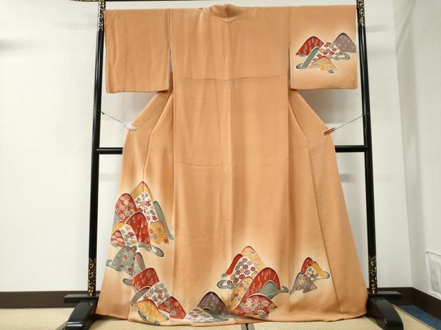 平和屋着物●訪問着 型染め 遠山流水流水松竹梅 暈し染め 鬼しぼ縮緬 ロング丈 正絹 逸品 CABI2181yc