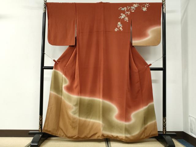 平和屋着物●訪問着 霞枝花文 暈し染め 鬼しぼ縮緬 正絹 逸品 CABI2185yc