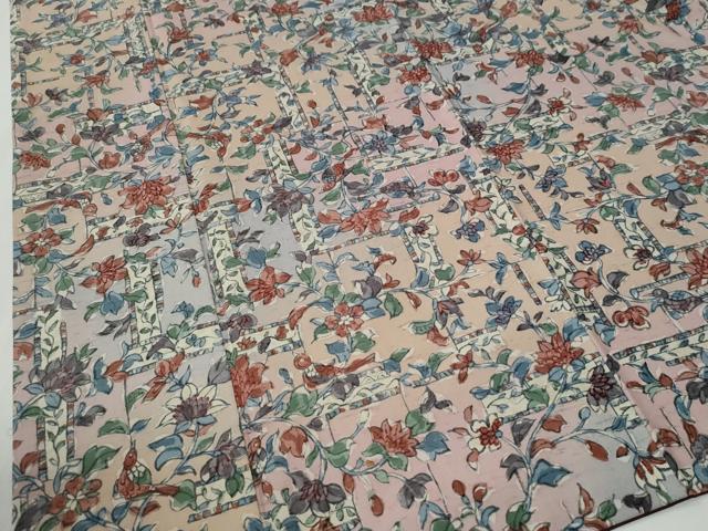 平和屋着物●上質な小紋 紬地 手描き 休み鳥更紗草花文 正絹 逸品 CABI2190yc