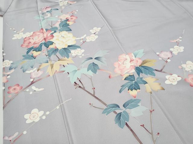 平和屋着物●訪問着 友禅 枝牡丹梅文 暈し染め 正絹 逸品 CABI2191yc
