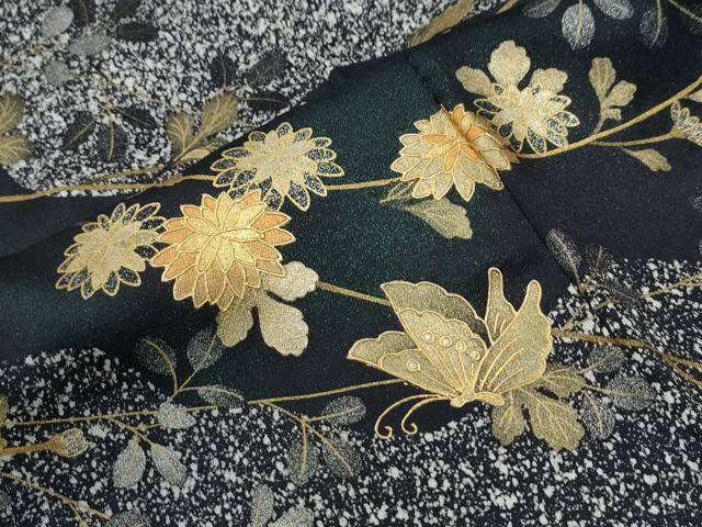 平和屋着物●訪問着 花蝶文 たたき染め 黒地 金彩 正絹 逸品 CABI2199yc