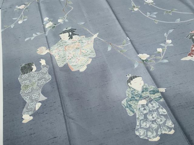 平和屋着物●訪問着 紬地 友禅 作家物 童子遊び やまと誂製 正絹 逸品 CABI2200yc