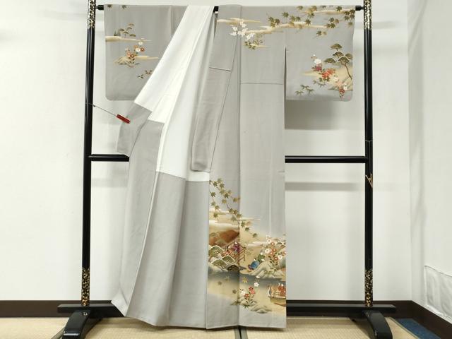 平和屋着物●訪問着 作家物 渡り橋人物風景文 暈し染め 金彩 正絹 逸品 CABI2205yc