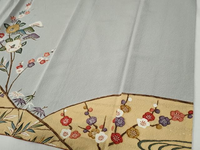 平和屋着物●訪問着 型染め 立波松竹梅花文 正絹 逸品 CABI2209yc
