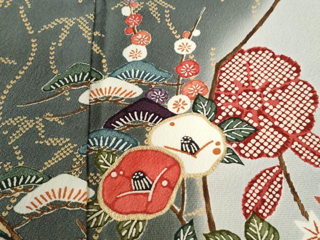 平和屋着物●訪問着 型染め 立波松竹梅花文 正絹 逸品 CABI2209yc