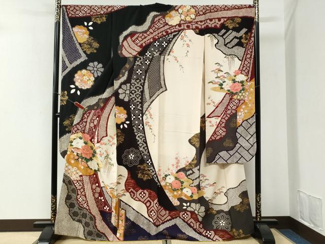 平和屋着物●豪華振袖 駒刺繍 鬘帯貝桶牡丹花文 金彩 正絹 逸品 CABI2227yc