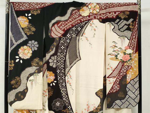 平和屋着物●豪華振袖 駒刺繍 鬘帯貝桶牡丹花文 金彩 正絹 逸品 CABI2227yc