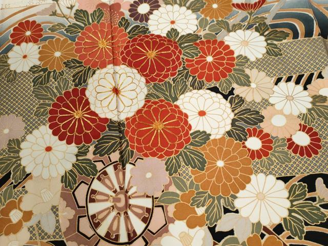 平和屋着物●豪華振袖 駒刺繍 立波エ霞菊花車文 暈し染め 金彩 正絹 逸品 CABI2228yc