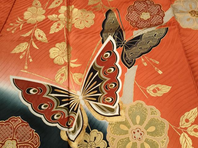 平和屋着物●豪華振袖 花蝶文 暈し染め 金彩 正絹 逸品 CABI2229yc