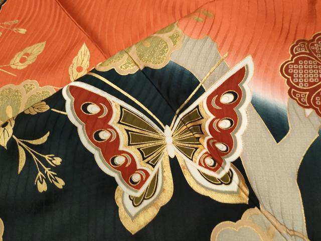平和屋着物●豪華振袖 花蝶文 暈し染め 金彩 正絹 逸品 CABI2229yc