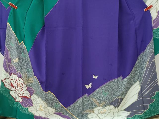平和屋着物●森英恵・HANAE MORI 振袖・長襦袢セット 牡丹舞蝶文 金彩 正絹 逸品 未使用 CABI2233yc
