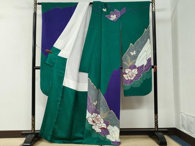 平和屋着物●森英恵・HANAE MORI 振袖・長襦袢セット 牡丹舞蝶文 金彩 正絹 逸品 未使用 CABI2233yc