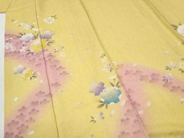 平和屋着物●豪華振袖・長襦袢セット 駒刺繍 舞桜文 暈し染め 金通し地 正絹 逸品 CABI2234yc