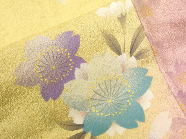 平和屋着物●豪華振袖・長襦袢セット 駒刺繍 舞桜文 暈し染め 金通し地 正絹 逸品 CABI2234yc