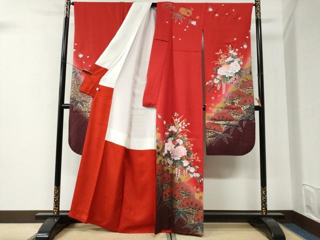 平和屋着物●豪華振袖・長襦袢セット 松竹梅花車文 暈し染め 金彩 鈴乃屋扱い 正絹 逸品 CABI2235yc