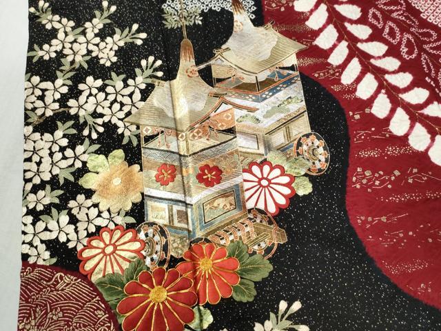 平和屋着物●豪華振袖 総絞り 駒刺繍 鉾草花文 金銀彩 鈴乃屋扱い 正絹 逸品 CABI2236yc