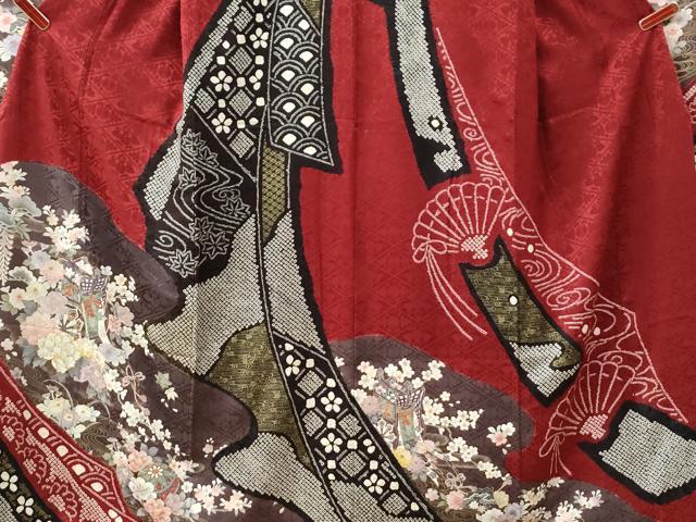 平和屋着物●豪華振袖 駒刺繍 絞り 鬘帯御所車毬草花文 金彩 正絹 逸品 CABI2238yc