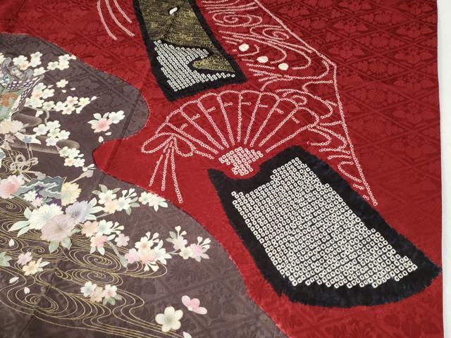 平和屋着物●豪華振袖 駒刺繍 絞り 鬘帯御所車毬草花文 金彩 正絹 逸品 CABI2238yc