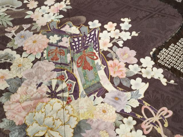 平和屋着物●豪華振袖 駒刺繍 絞り 鬘帯御所車毬草花文 金彩 正絹 逸品 CABI2238yc