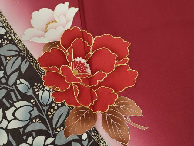 平和屋着物●豪華振袖 総刺繍 牡丹草花文 暈し染め 金彩 正絹 逸品 CABI2240yc