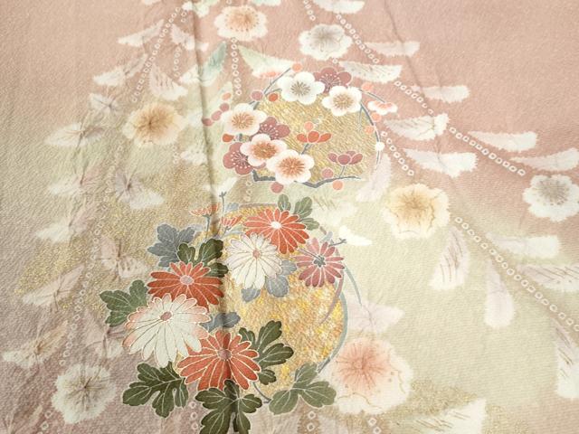 平和屋着物●訪問着 絞り 草花文 暈し染め 金彩 正絹 逸品 CABI2241yc