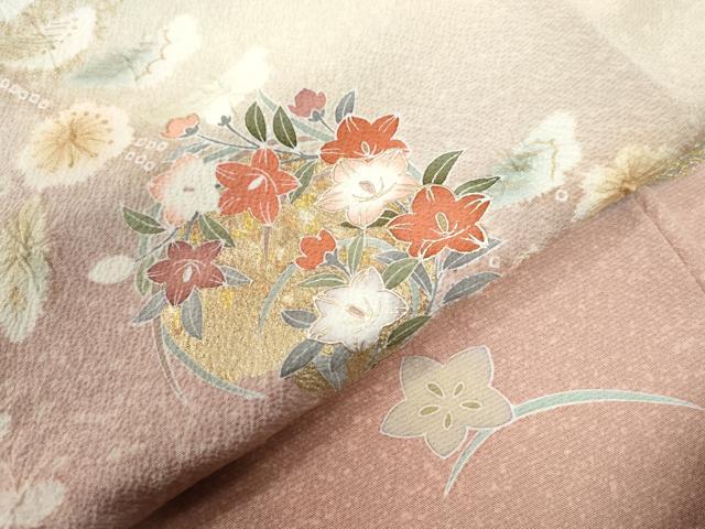 平和屋着物●訪問着 絞り 草花文 暈し染め 金彩 正絹 逸品 CABI2241yc