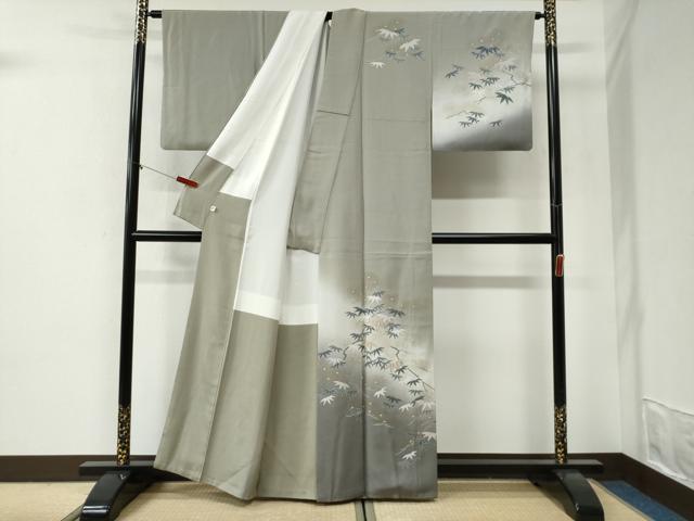 平和屋着物●訪問着 駒刺繍 笹松葉文 暈し染め 金彩 正絹 逸品 CABI2243yc
