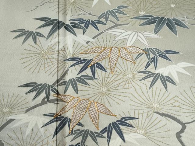 平和屋着物●訪問着 駒刺繍 笹松葉文 暈し染め 金彩 正絹 逸品 CABI2243yc