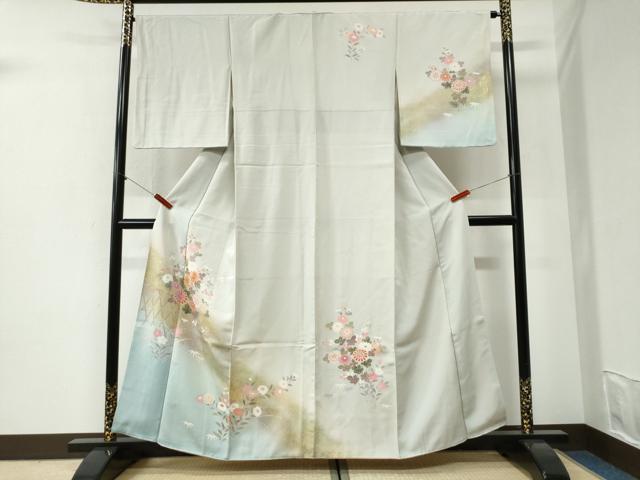 平和屋着物●訪問着 駒刺繍 籬草花文 暈し染め 金彩 正絹 逸品 CABI2244yc