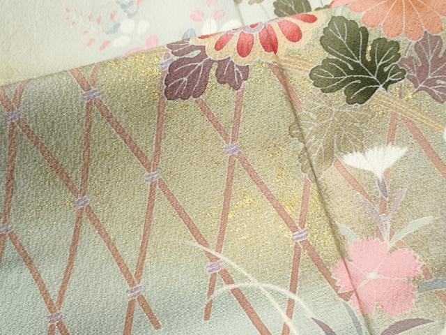 平和屋着物●訪問着 駒刺繍 籬草花文 暈し染め 金彩 正絹 逸品 CABI2244yc