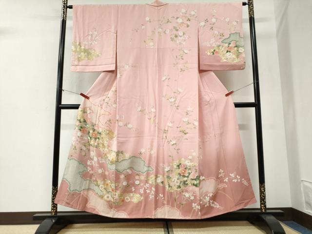 平和屋着物●訪問着 駒刺繍 雲取り枝花文 暈し染め 金彩 正絹 逸品 CABI2254yc