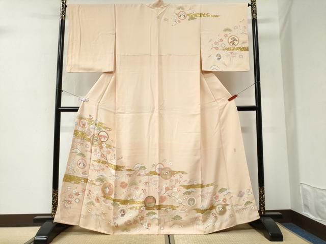 平和屋着物●訪問着 作家物 駒刺繍 霞松竹梅宝尽くし花蝶文 金彩 正絹 逸品 CABI2255yc