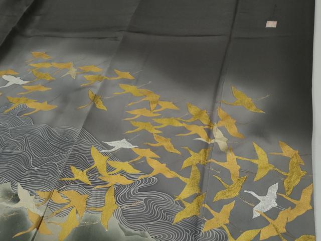 平和屋着物●友禅作家の巨匠 浅井青仁 色留袖 流水飛鶴文 暈し染め 金銀彩 正絹 逸品 CABI2260yc