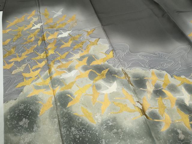 平和屋着物●友禅作家の巨匠 浅井青仁 色留袖 流水飛鶴文 暈し染め 金銀彩 正絹 逸品 CABI2260yc