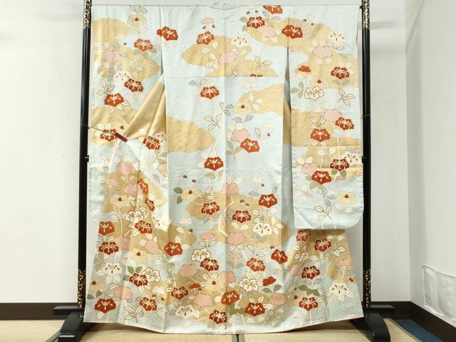 平和屋着物●銀座きしや 振袖 駒刺繍 雲取り枝花文 金彩 正絹 逸品 CABI2268yc