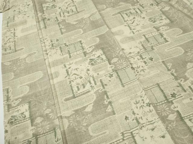 平和屋着物●本場結城紬 重要無形文化財 100亀甲 エ霞笹竹風景文 ロング丈 正絹 逸品 CABI2270yc