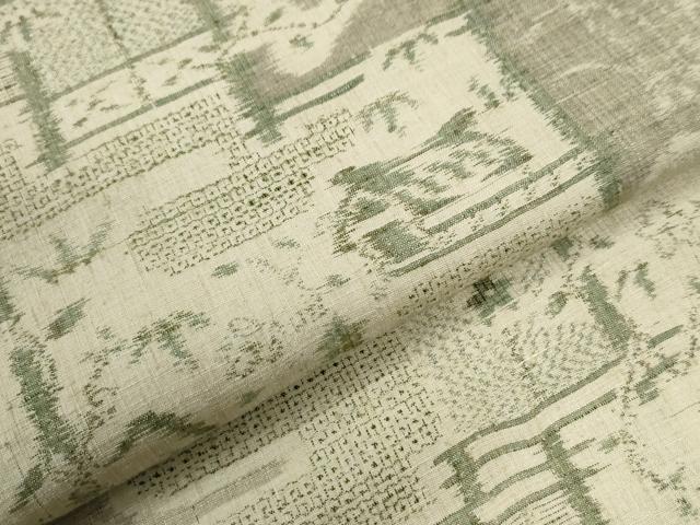 平和屋着物●本場結城紬 重要無形文化財 100亀甲 エ霞笹竹風景文 ロング丈 正絹 逸品 CABI2270yc