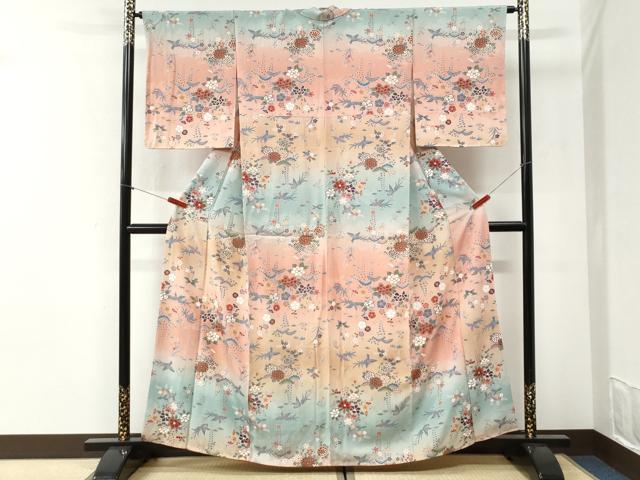 平和屋着物●訪問着 鳳凰花松文 暈し染め 金彩 正絹 逸品 未使用 CABI2282yc