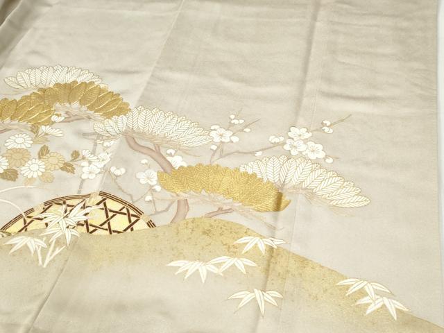 平和屋着物●豪華色留袖 駒刺繍 浜松風景花文 金彩 正絹 逸品 未使用 CABI2283yc