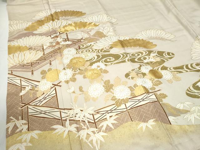 平和屋着物●豪華色留袖 駒刺繍 浜松風景花文 金彩 正絹 逸品 未使用 CABI2283yc