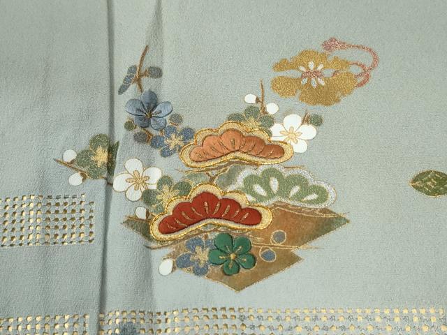 平和屋着物●中国三大刺繍 スワトウ刺繍 訪問着 松皮菱宝尽くし花松文 暈し染め 金彩 正絹 逸品 CABI2292yc