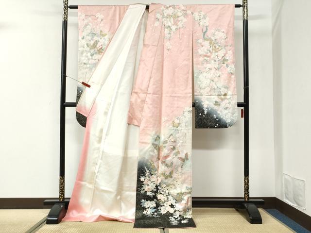 平和屋着物●豪華振袖 花蝶文 暈し染め 金銀彩 正絹 逸品 CABI2294yc